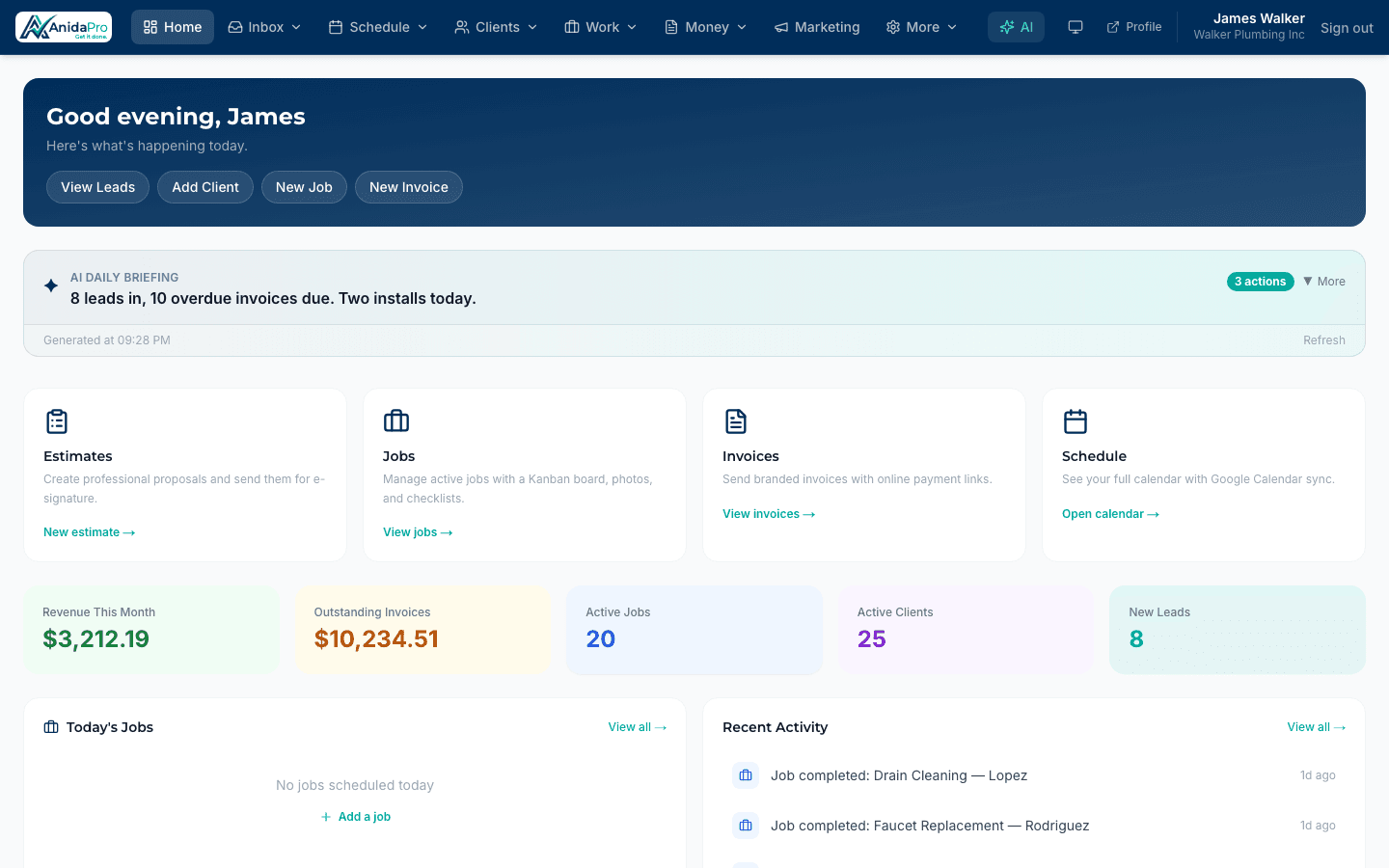 AnidaPro Dashboard screenshot