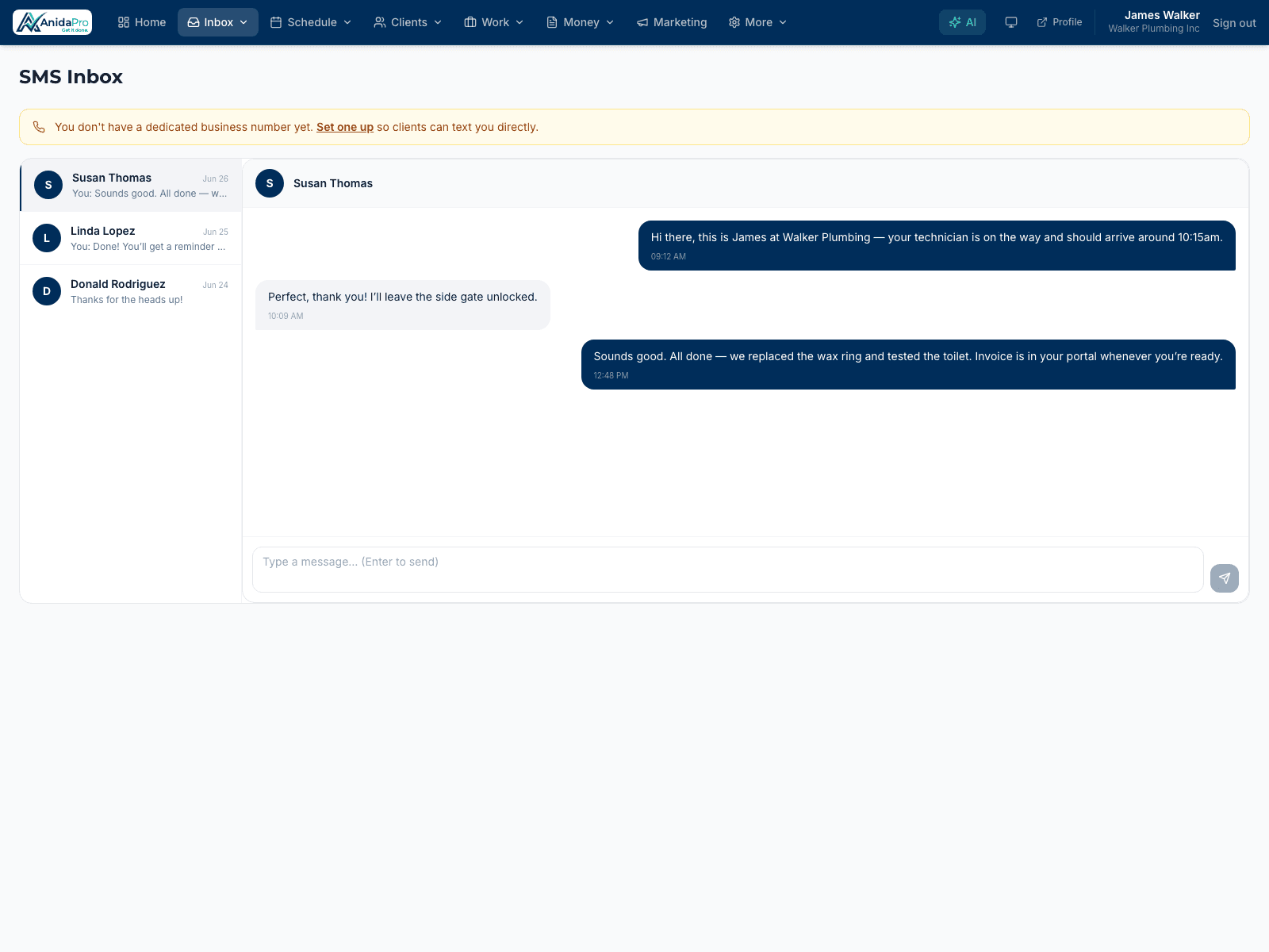 Text clients from one business number