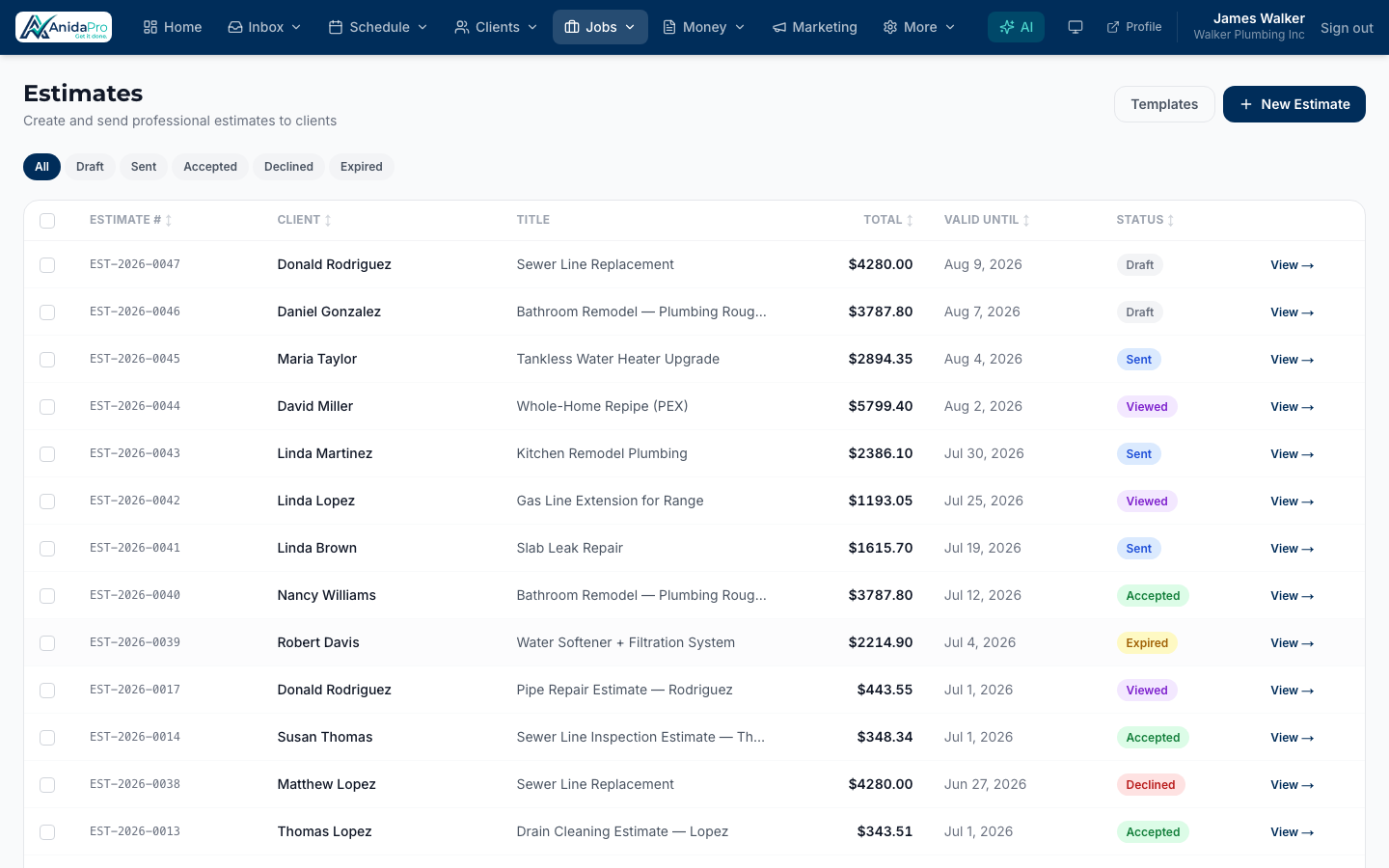 AnidaPro estimate builder with e-signature approval